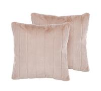 Set of 2 Decorative Cushions PUMILA Faux Fur 45 x 45 cm Pastel Pink Solid