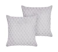 Set of 2 Decorative Cushions PURSLANE Faux Fur 43 x 43 cm Light Grey Geometric Pattern