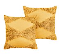Set of 2 Decorative Cushions RHOEO 45 x 45 cm Cotton Yellow Geometric Pattern