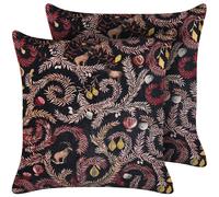 Beliani Set of 2 Decorative Cushions RICINUS Velvet 45 x 45 cm Black Oriental Pattern, Black