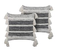 Set of 2 Decorative Cushions ROCHEA Cotton 45 x 45 cm Black Striped