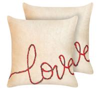 Set of 2 Decorative Cushions ROTALA Cotton 45 x 45 cm Beige Text
