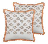 Set of 2 Decorative Cushions SATIVUS Cotton 45 x 45 cm Orange Floral Pattern