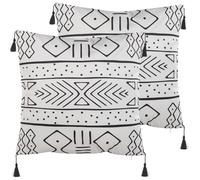 Set of 2 Decorative Cushions SCHEFFLERA Velvet 45 x 45 cm White Geometric Pattern