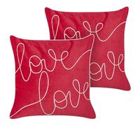 Set of 2 Decorative Cushions SIDERASIS Velvet 45 x 45 cm Red Text