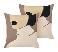 Beliani Set of 2 Decorative Cushions SILPHIUM Cotton 45 x 45 cm Brown Abstract Pattern, Brown