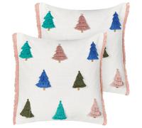 Set of 2 Decorative Cushions SKIMMIA 45 x 45 cm Cotton White Christmas Motif
