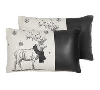 Set of 2 Decorative Cushions SVEN Faux Leather 30 x 50 cm Black Christmas Motif