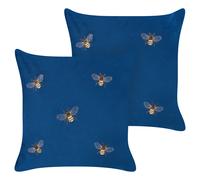 Beliani Set of 2 Decorative Cushions TALINUM Velvet 45 x 45 cm Blue Animal Pattern, Blue