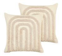 Set of 2 Decorative Cushions TATSOI Cotton 45 x 45 cm Beige Geometric Pattern