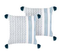 Beliani Set of 2 Decorative Cushions TILIA Cotton 45 x 45 cm Blue Geometric Pattern, White
