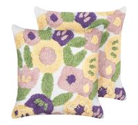 Set of 2 Decorative Cushions TRICORNIO Cotton 45 x 45 cm Multicolour Floral Pattern