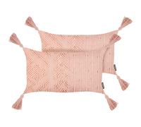 Beliani Set of 2 Decorative Cushions VALVARIA Cotton 30 x 50 cm Peach Pink Chevron Pattern, Pink