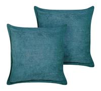 Set of 2 Decorative Cushions ZINNIA Corduroy 43 x 43 cm Teal Solid