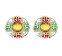 Set of 2 Decorative Lotus MDF Tea Light with Beads T Light Holder Candle Stand lights for outdoor Accessories decorations for home Festival Home Decor Gifts(Without Wax)(Size:-4")(Red,Green)