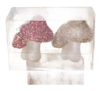 Set of 2 Decorative Mushroom Ornaments with Realistic Design and Sparkling Gold Highlights, Suitable for Holiday Tree or Tabletop Display, Made from Long Lasting Plastic Material (C)