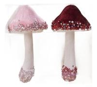 Set of 2 Decorative Mushroom Ornaments with Realistic Design and Sparkling Gold Highlights, Suitable for Holiday Tree or Tabletop Display, Made from Long Lasting Plastic Material (D)