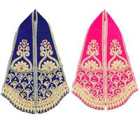 Set of 2 Decorative Puja Cloth Chunari, Pooja Chunar Ganesh Dupatta (Size:-24" x 4") Pooja Items Articles for Indian Traditional Festival Decoration for Statue Frame Idol Temple (Blue and Pink)
