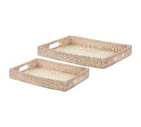 Beliani Set Of 2 Decorative Trays Ndebele Rattan Natural
