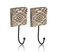 Set of 2 Decorative Wooden & Cast Iron Vintage Rustic Coat Hanger Wall Mounted Jacket Robe Towel Door Hook Rack Holder Rail For Hallway Living Room Entryway Bathroom Bedroom Home Decor Accents