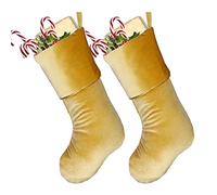 Set of 2 Deluxe Gold Crushed Velvet Christmas Stockings with Braided Cuffs (CP98)