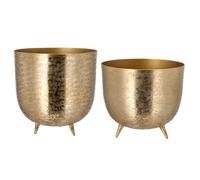 Set of 2 Design Aluminum Flower Pot Round Matte Gold Ø 18 cm & 22.5 cm Planter