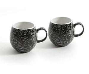 Set of 2 - Designer Mug - London Pottery Pebble Tea/Coffee / Hot Chocolate Mugs - Flecked Marble Gloss Black