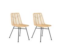 Beliani Set Of 2 Dining Chairs Dilley Rattan Natural