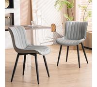 Set of 2 Dining Chairs Faux Leather Modern Padded Seat with Metal Legs, Office, or Cafe Seating Xample Grey One Size