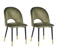 Beliani Set Of 2 Dining Chairs Magalia Velvet Olive Green, Green