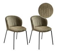 Beliani Set Of 2 Dining Chairs Miles Corduroy Olive Green, Green