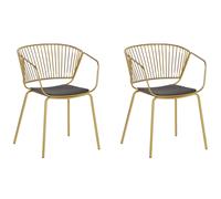 Set of 2 Accent Dining Chairs Gold Metal Black Faux Leather Seat Pad Rigby