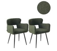 Set of 2 Dining Chairs SANILAC Boucle Dark Green