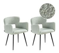 Beliani Set of 2 Dining Chairs SANILAC Boucle Light Green, Green