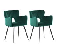 Beliani Set Of 2 Dining Chairs Sanilac Velvet Emerald Green, Green