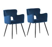 Beliani Set Of 2 Dining Chairs Sanilac Velvet Navy Blue, Blue