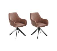 Beliani Set Of 2 Dining Chairs Swivel Sansarc Faux Leather Brown