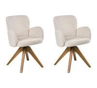 Beliani Set Of 2 Dining Chairs Swivel Jean Fabric Light Beige