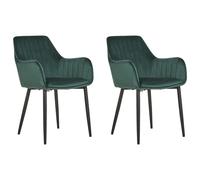 Beliani Set Of 2 Dining Chairs Wellston Velvet Dark Green, Green