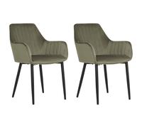Beliani Set Of 2 Dining Chairs Wellston Velvet Olive Green, Green