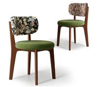Set of 2 Dining ChairsSolid Wood Frame Curved Back HighDensity Foam Elegant Green Velvet with Floral Pattern Perfect for Stylish Home Décor.