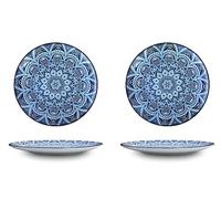 Set of 2 Dinner Plates Ceramic Stoneware Tableware Crockery Dinnerware Accessory Kitchen Serving Dish 10” Round (Mandala Blue)