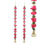 Set of 2 Door Hanging with Artificial Rose Flower Made up of String Hanging and Beads with Bell for Wall Temple Indian Traditional Diwali Decorations Festival Home Decor (Size:-36"X2")(Pink)