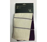 Set of 2 Dotty Stitch Tea Towels 100 % Cotton (Aubergine / Cream)