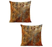 Set of 2 Double Sided Gold Brown Rust Metal Cushion Covers 45x45 cm Modern Abstract Square Decorative Pillow Covers for Sofa Bed Living Room Home Decor Rustic Throw Cushion Cases
