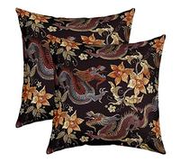Set of 2 Dragon Throw Pillow Covers Traditional Exotic Dragon Print Cushion Case for Living Room Decor Reversible Chinese Style Botanical Floral Flower Print Decorative Throw Cushion Case 20x20 Inch