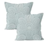 Set of 2 Duck Egg Blue Cushion - boho cushion Covers 45 X 45, teal cushions Covers, light blue cushions Covers, Light Blue Linen Boho Throw Pillows Covers with Abstract Floral for Bed Sofa Car