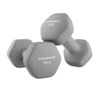 SONGMICS Set of 2 Dumbbells, 2 x 5 kg Hand Weights with Neoprene Coating, Hexagonal Dumbbells Pair, Home Workout, Fitness Training Exercise, Dove Grey SYL910G01