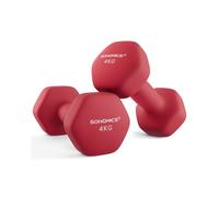 SONGMICS Set of 2 Dumbbells, 2 x 4 kg Hand Weights with Neoprene Coating, Hexagonal Dumbbells Pair, Home Workout, Fitness Training Exercise, Ruby Red SYL908R01