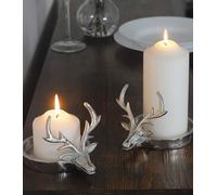 Set of 2 Duo Stag Pillar Candle Holder Candle Holder Plate Marco Paul Silver One Size